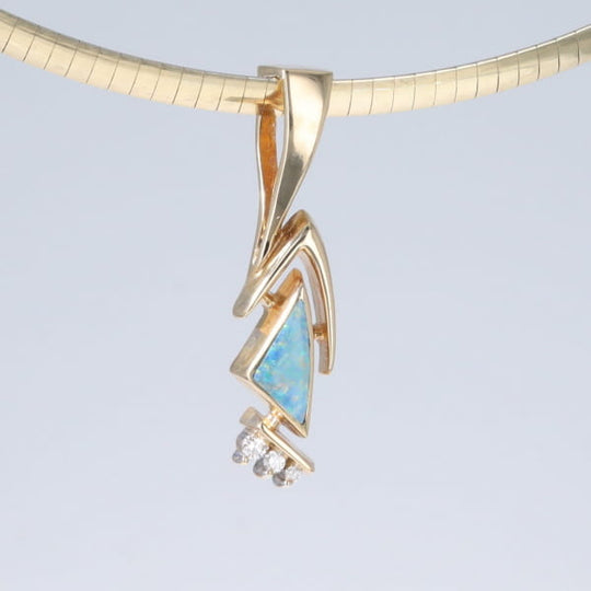 Opal Pendant Triangle Inlaid Design with .07ctw Round Diamonds