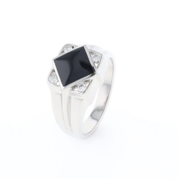 Natural onyx ring diamond shape inlaid design with .16ctw round diamonds