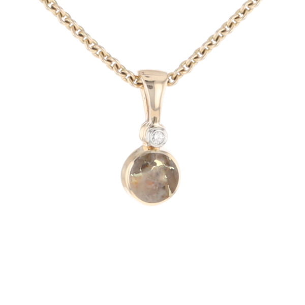 Gold Quartz Necklace Round Inlaid Pendant with .02ct Diamond