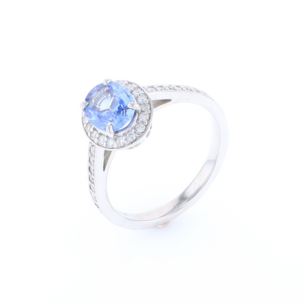 Oval Ceylon Sapphire with Diamond Halo Ring