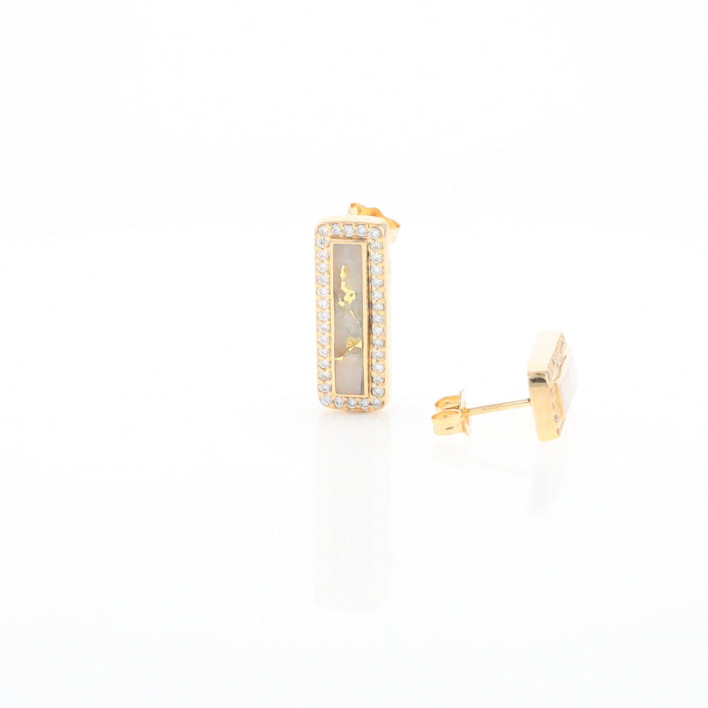 Gold Quartz Earrings Rectangle Inlaid with .50ctw Round Diamonds Halo Design - G2