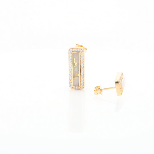 Gold Quartz Earrings Rectangle Inlaid with .50ctw Round Diamonds Halo Design - G2