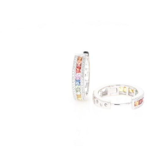 Multi-color Sapphire Hoop Earrings with Diamond Accents
