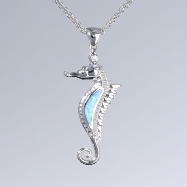 Opal Pendant Inlaid Realistic Sea Horse Design