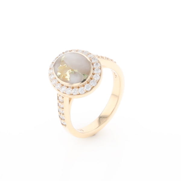 Oval Gold Quartz Inlaid Ring with 0.65ctw Diamond Halo