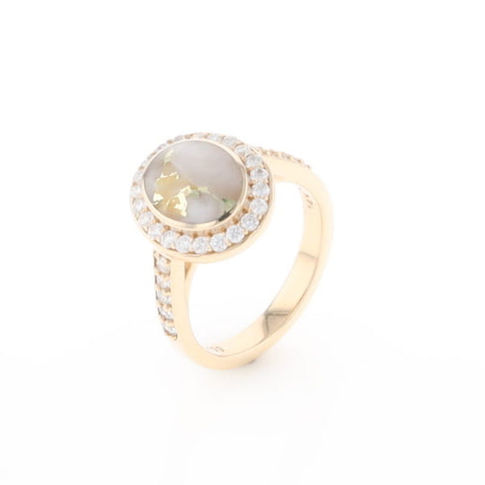 Oval Gold Quartz Inlaid Ring with 0.65ctw Diamond Halo
