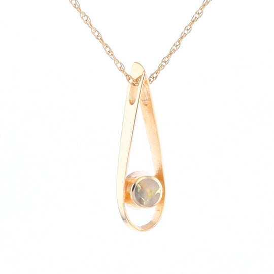 Open Teardrop Round Gold Quartz Inlaid Pendant