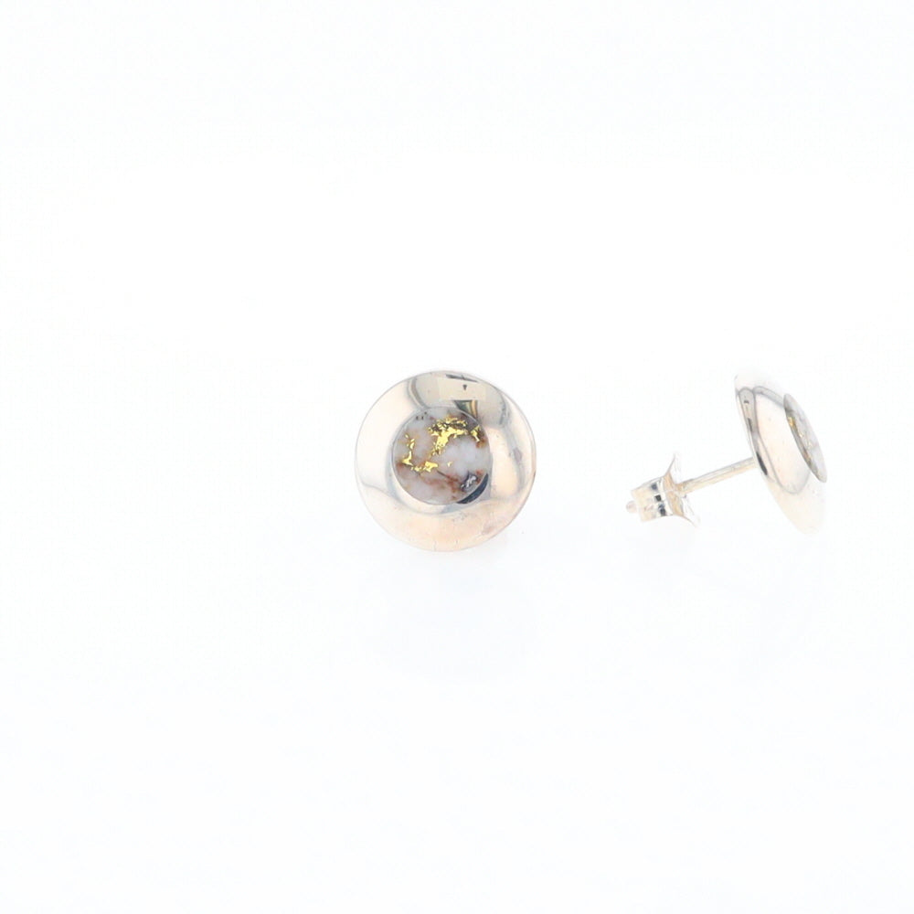 Sterling Silver Gold Quartz Inlaid Circle Stud Earrings - G3