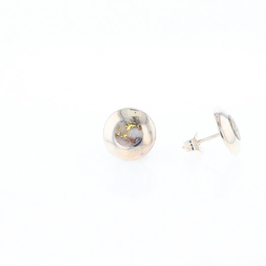 Sterling Silver Gold Quartz Inlaid Circle Stud Earrings - G3