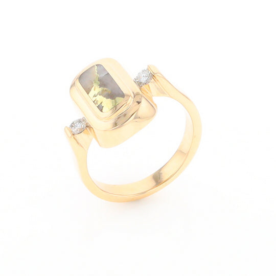 Gold Quartz Ring Oval Inlaid Design with .06ctw Round Diamonds