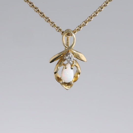 Pear-leaf Opal and Diamond Pendant