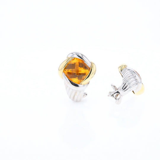 Two-Tone Checkerboard Citrine Earrings