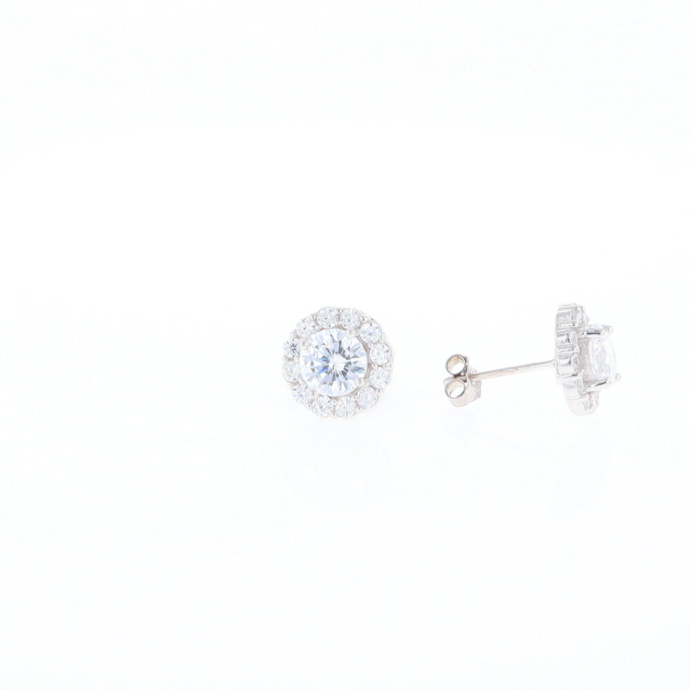 Cubic Zirconia Halo Stud Earrings