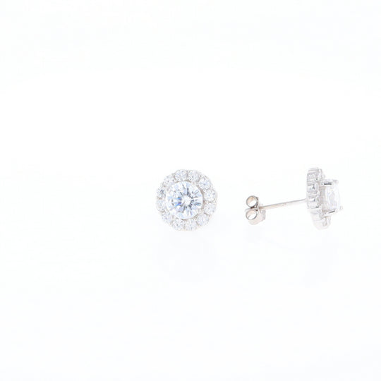 Cubic Zirconia Halo Stud Earrings