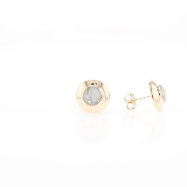 Gold Quartz Earrings Round Inlaid Design