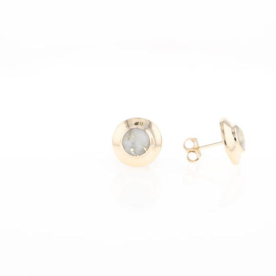 Gold Quartz Earrings Round Inlaid Design