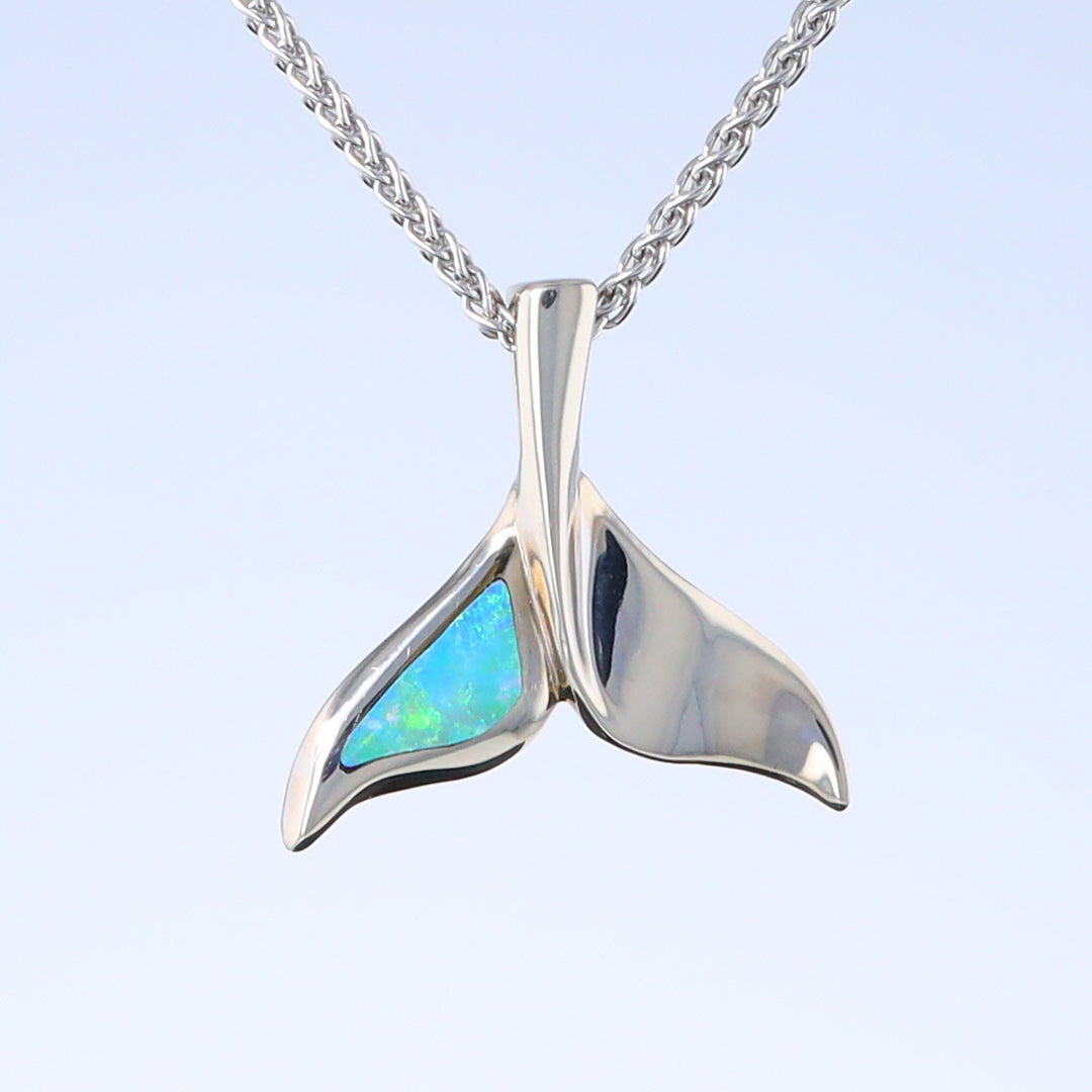 Whale Tail Pendant Natural Opal Single Sided Inlaid Sea Life Pendant