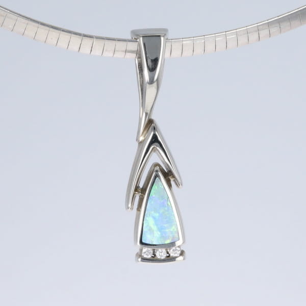 Opal Pendant Triangle Inlaid Design with .06ctw Round Diamonds