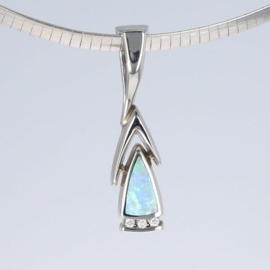 Opal Pendant Triangle Inlaid Design with .06ctw Round Diamonds