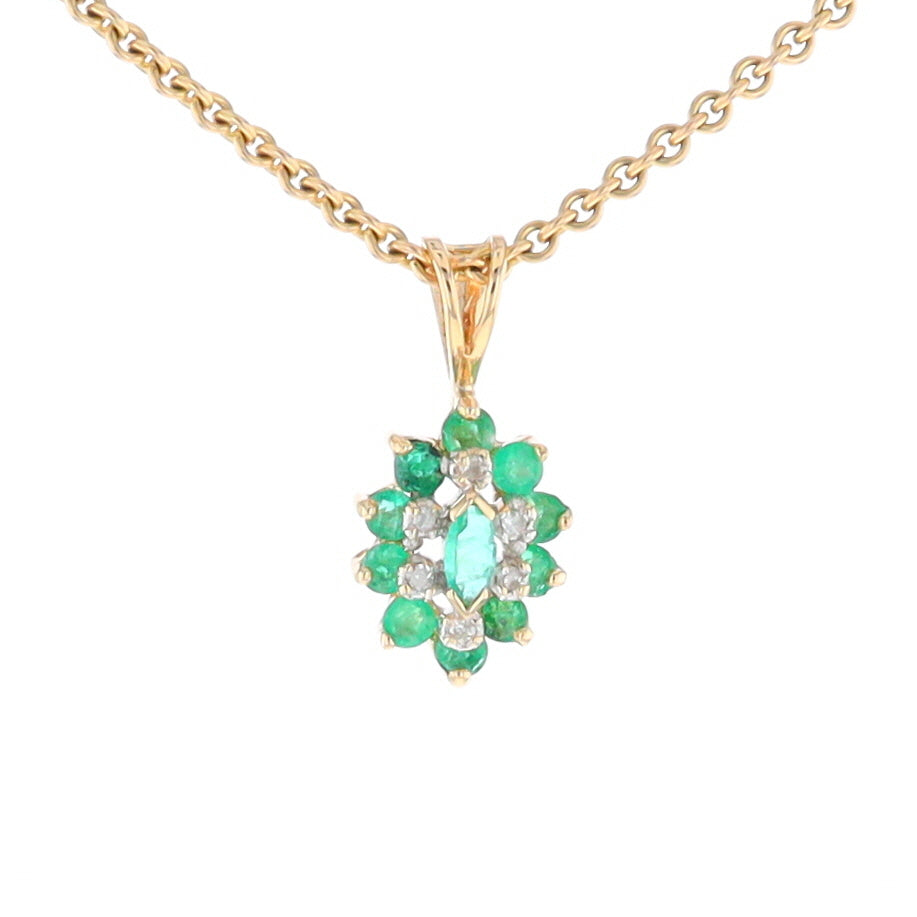 Marquise Shaped Emerald and Diamond Pendant