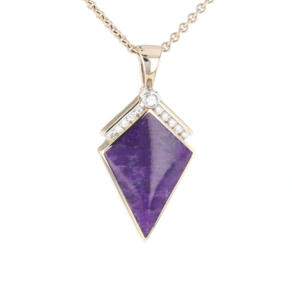 Sugilite Kite Shape Inlaid Pendant with 0.19ctw Diamonds