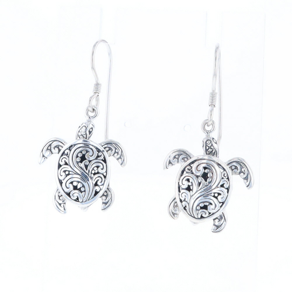 Silver Turtle Dangle Earrings