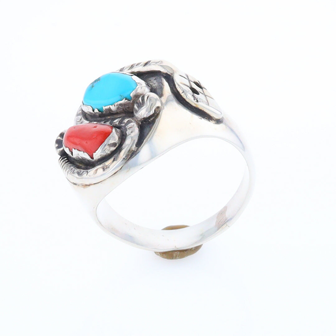 Coral and Turquoise Native Snake Ring