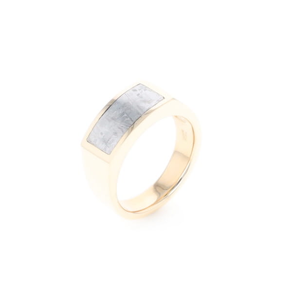 Rectangle Meteorite Inlaid Ring