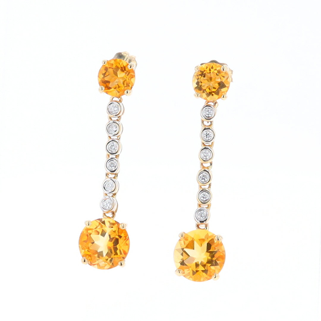 Citrine and Diamond Dangle Drop Earrings