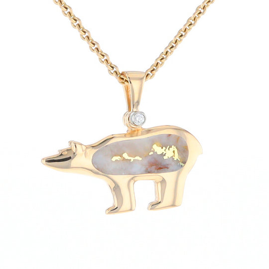 Gold Quartz Inlaid Polar Bear Pendant