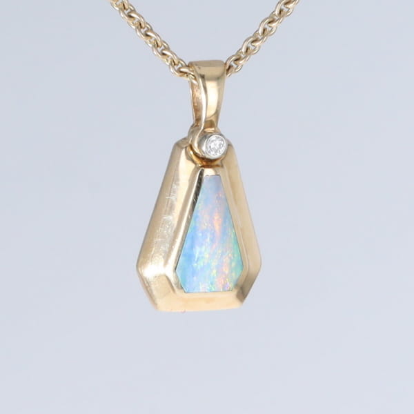 Opal Triangle Inlay with .02ctw Diamond Pendant