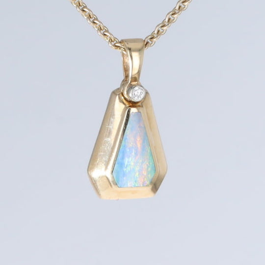 Opal Triangle Inlay with .02ctw Diamond Pendant