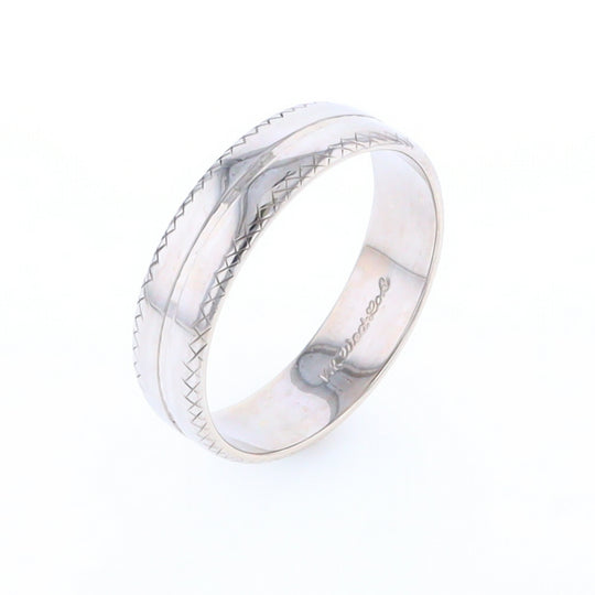 White Gold Cross Hatch Design Wedding Band