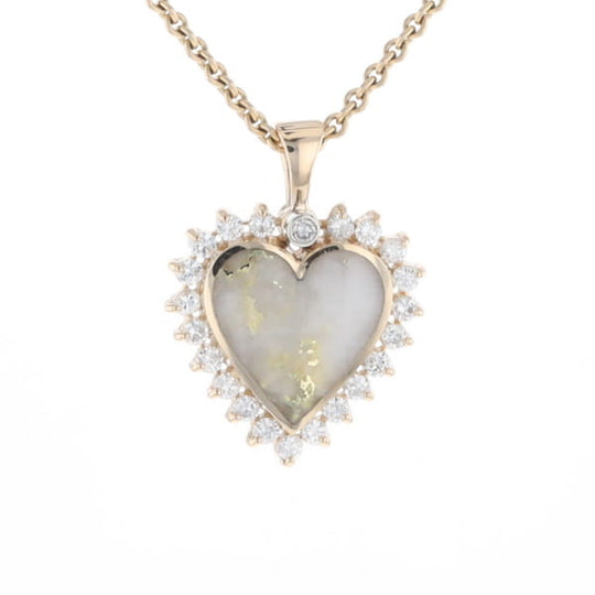 Gold Quartz Heart Shape Inlaid .55Ctw Diamond Pendant
