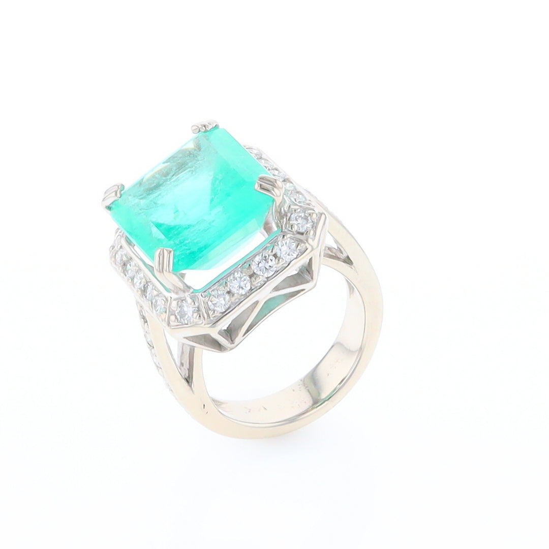 5.25ct Emerald Ring with Diamond Halo