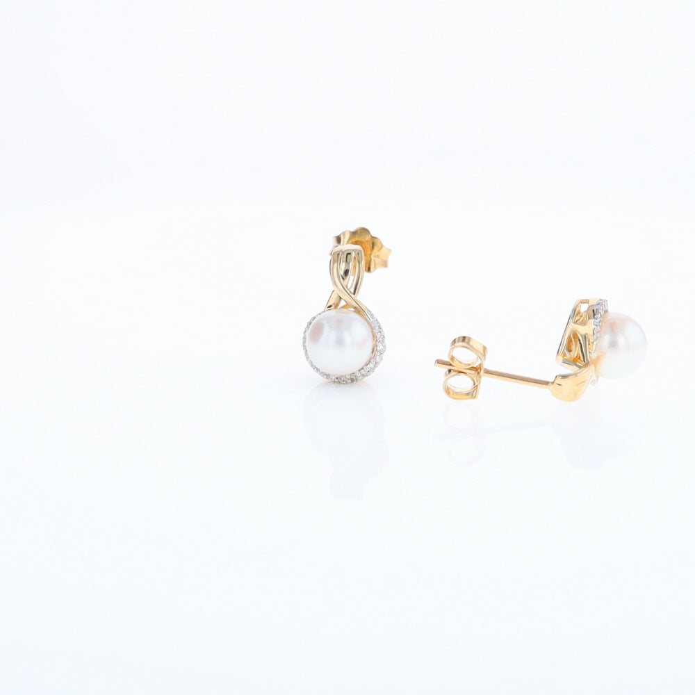Pearl Drop Earrings with Diamond Halos