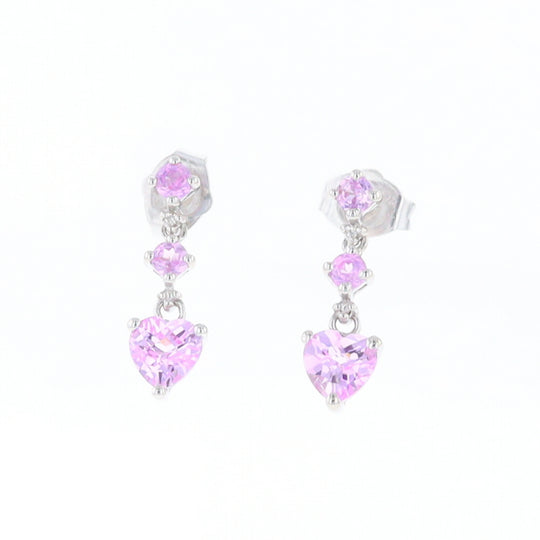 Synthetic Pink Sapphire Dangle Heart Earrings