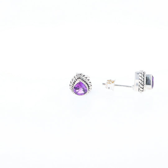 Native Amethyst Pear Stud Earrings