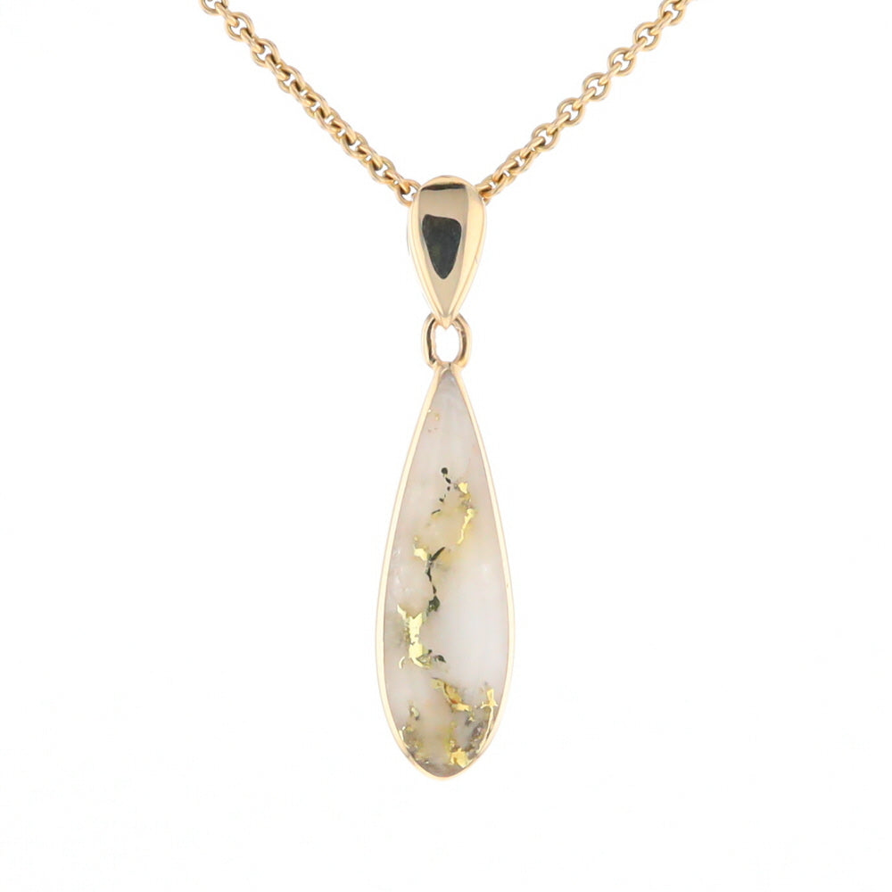 Gold Quartz Pendant Tear Drop Inlaid Design G2