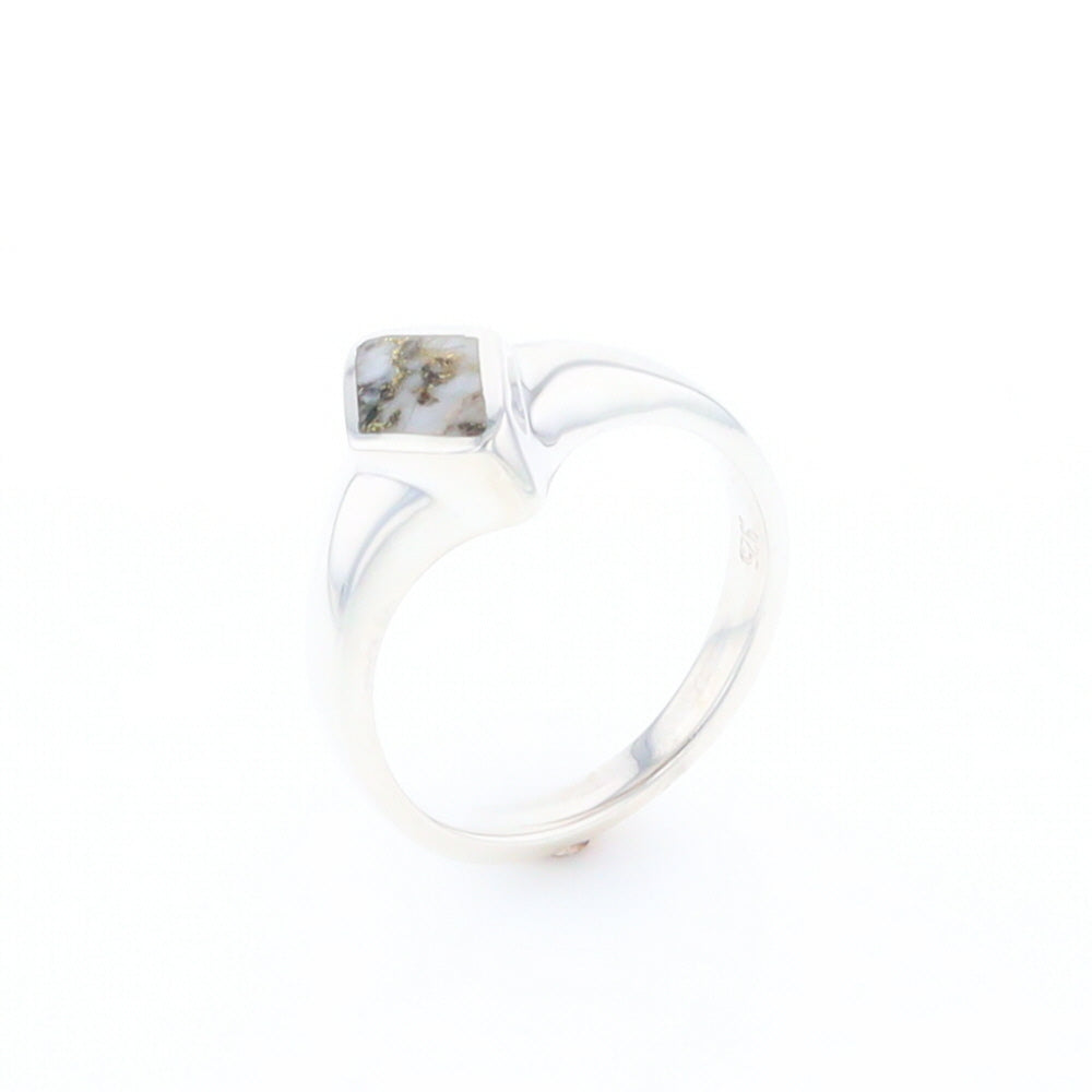 Sterling Silver Gold Quartz Inlaid Diamond Shaped Ring - G3