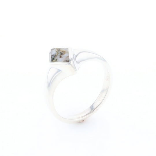 Sterling Silver Gold Quartz Inlaid Diamond Shaped Ring - G3