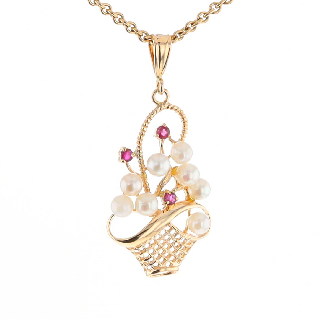 Pearl and Ruby Basket Pendant