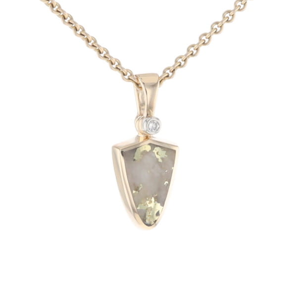 Gold Quartz Pendant Shield Shape Inlaid Pendant with .02ct Diamond