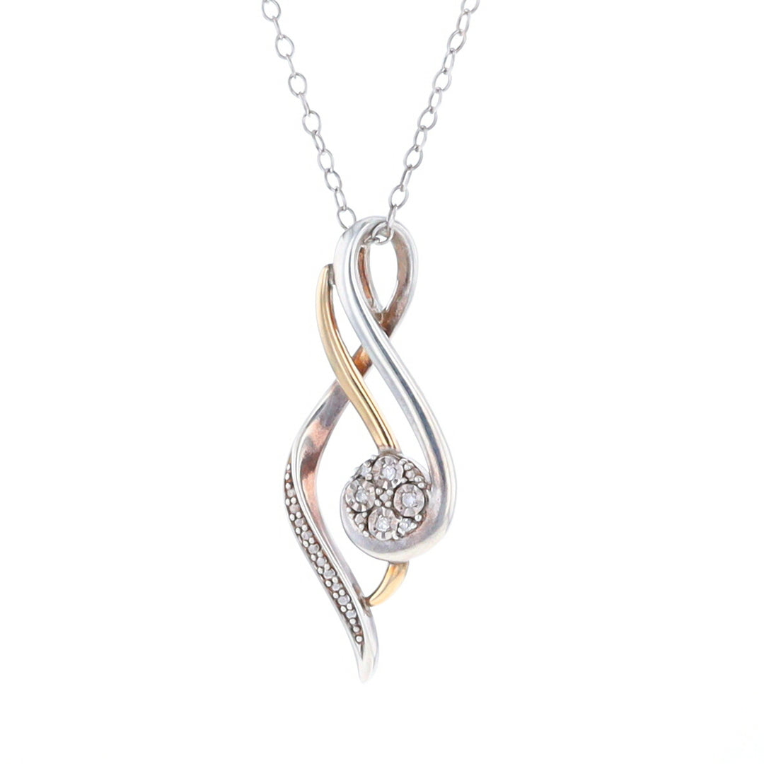 Sterling Silver and 10K Gold Diamond Infinity Swirl Necklace