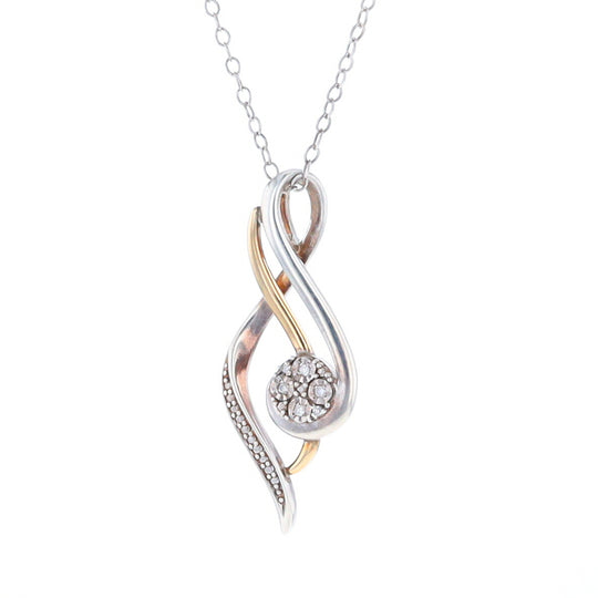 Sterling Silver and 10K Gold Diamond Infinity Swirl Necklace