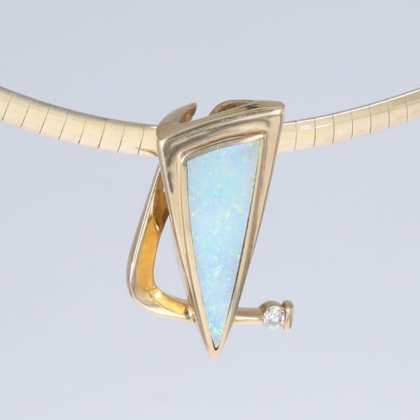 Opal Pendant Triangle Inlaid Design with .06ct Round Diamond