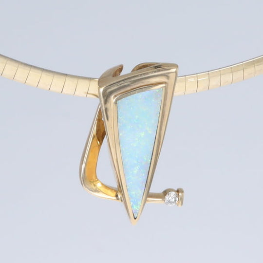 Opal Pendant Triangle Inlaid Design with .06ct Round Diamond