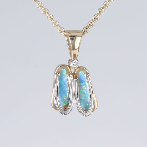 Opal Pendant Sandals Double Inlaid Design with .02ct Round Diamond