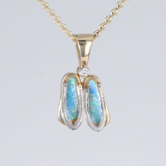 Opal Pendant Sandals Double Inlaid Design with .02ct Round Diamond