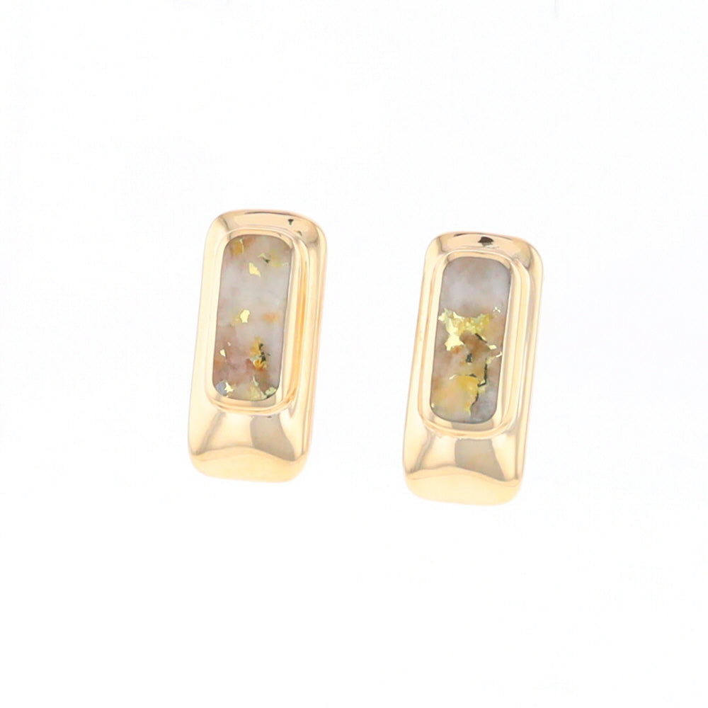 Gold Quartz Earrings Rectangle Inlaid Design